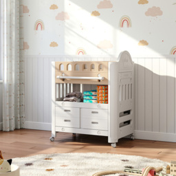 H&O Direct 4 Drawer Single Shelf Brown Rolling Baby Diaper Changing Table - Size: 108 x 85 x 62cm - Wilko - thumbnail 5