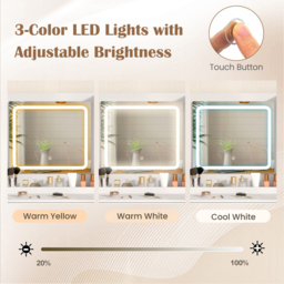 Costway 2 Drawer White Dressing Table and Chair Set with LED Mirror - Size: 96 x 40 x 135cm - Wilko - thumbnail 6