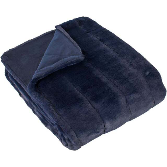 Paoletti Empress Navy Large Faux Fur Throw 140 x 200cm - Size: 200 x 140cm - Blue - Wilko - image 1