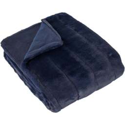 Paoletti Empress Navy Large Faux Fur Throw 140 x 200cm - Size: 200 x 140cm - Blue - Wilko