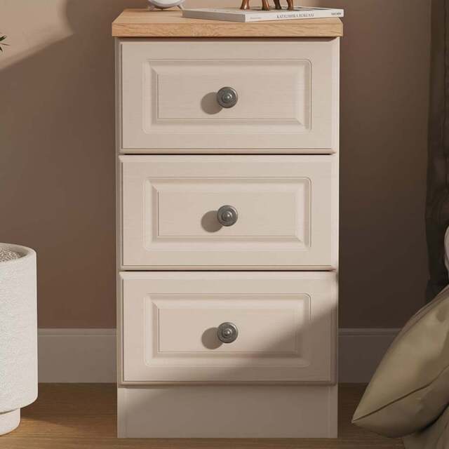 Crowndale Norfolk 3 Drawer Kashmir Ash and Bardolino Oak Bedside Cabinet Ready Assembled - Kashmir Ash & Bardolino Oak - Wilko - image 1