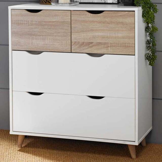 Stockholm 4 Drawer Oak and White Chest of Drawers - Multi - LPD Home - Wilko - image 1