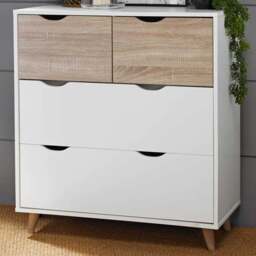 Stockholm 4 Drawer Oak and White Chest of Drawers - Multi - LPD Home - Wilko