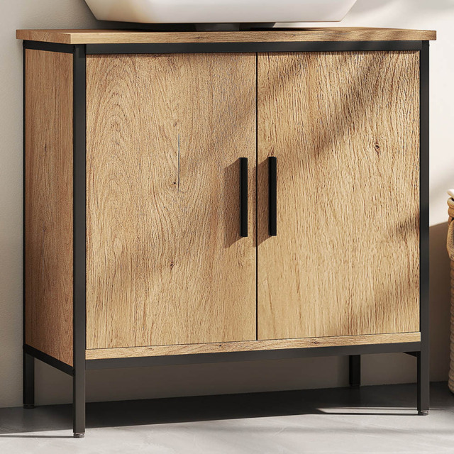 HOMCOM 2 Door Oak Under Sink Bathroom Cabinet - Size: 60 x 30 x 60cm - White - Wilko - image 1