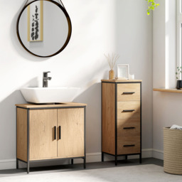 HOMCOM 2 Door Oak Under Sink Bathroom Cabinet - Size: 60 x 30 x 60cm - White - Wilko - thumbnail 6
