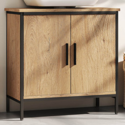 HOMCOM 2 Door Oak Under Sink Bathroom Cabinet - Size: 60 x 30 x 60cm - White - Wilko