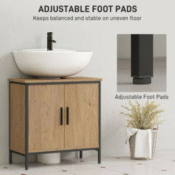 HOMCOM 2 Door Oak Under Sink Bathroom Cabinet - Size: 60 x 30 x 60cm - White - Wilko - thumbnail 7