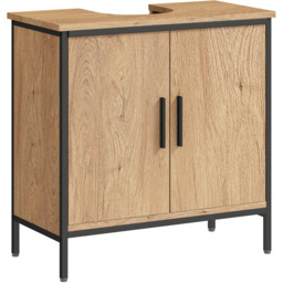 HOMCOM 2 Door Oak Under Sink Bathroom Cabinet - Size: 60 x 30 x 60cm - White - Wilko - thumbnail 3