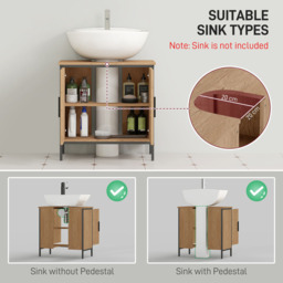 HOMCOM 2 Door Oak Under Sink Bathroom Cabinet - Size: 60 x 30 x 60cm - White - Wilko - thumbnail 5