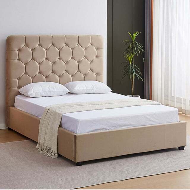 Seconique Madison Double Fawn Velvet Fabric Bed Frame - Wilko - image 1