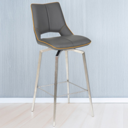 Mako Graphite Grey Swivel Leather Effect Bar Chair - Size: 55 x 45 x 104cm - Wilko