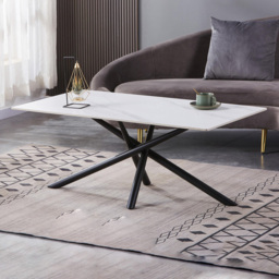 wilko Arlo White Wood Grain Ceramic Coffee Table - Size: 212 x 110 x 60cm - Shankar