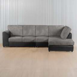 Luxor 4 Seater Black and Grey Jumbo Cord Right Hand Facing Full Back L Shaped Corner Sofa Set - Multi - Wilko - thumbnail 1