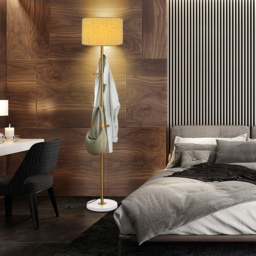 Costway Linen Lampshade Freestanding Floor Lamp with Coat Rack - Size: 166.5 x 29 x 29cm - Golden + White + Beige - Wilko - thumbnail 6