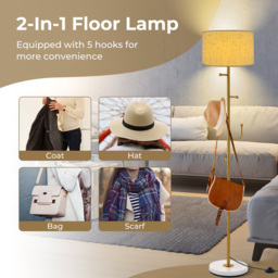 Costway Linen Lampshade Freestanding Floor Lamp with Coat Rack - Size: 166.5 x 29 x 29cm - Golden + White + Beige - Wilko - thumbnail 7
