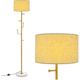 Costway Linen Lampshade Freestanding Floor Lamp with Coat Rack - Size: 166.5 x 29 x 29cm - Golden + White + Beige - Wilko - thumbnail 4