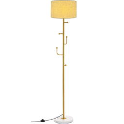 Costway Linen Lampshade Freestanding Floor Lamp with Coat Rack - Size: 166.5 x 29 x 29cm - Golden + White + Beige - Wilko
