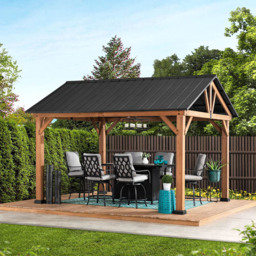 Sunjoy Todi 3.35 x 3.99m Anthracite Cedar Wood Gazebo - Black - Wilko - thumbnail 4