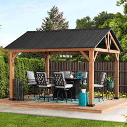 Sunjoy Todi 3.35 x 3.99m Anthracite Cedar Wood Gazebo - Black - Wilko - thumbnail 1