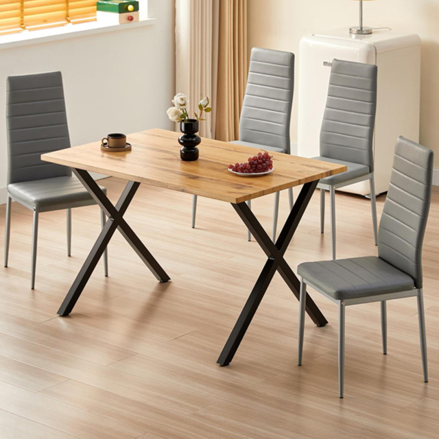 Kosy Koala 4 Seater Wood and Faux Leather Dining Set Stone Effect and Grey - Multi - Wilko - image 1