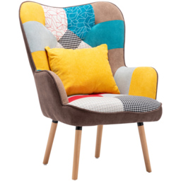 Living and Home Multicolour Wing Back Armchair with Footstool - Size: Single - White - Wilko - thumbnail 4
