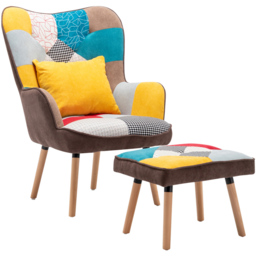 Living and Home Multicolour Wing Back Armchair with Footstool - Size: Single - White - Wilko - thumbnail 3