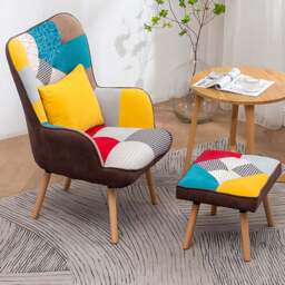 Living and Home Multicolour Wing Back Armchair with Footstool - Size: Single - White - Wilko - thumbnail 1