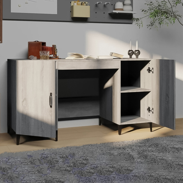 vidaXL Modern Large Desk Smoked Oak - Size: 75 x 140 x 50cm - Grey - Wilko - image 1