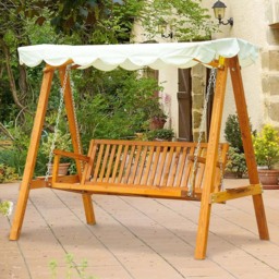 Outsunny 3 Seater Cream White Wooden Swing Bench - Wilko