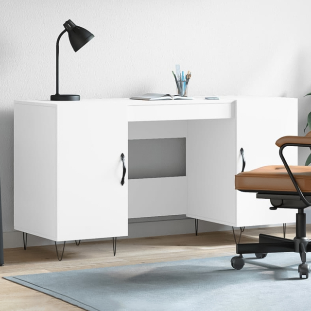 vidaXL 2 Door Modern Desk Grey - Size: 75 x 140 x 50cm - White - Wilko - image 1