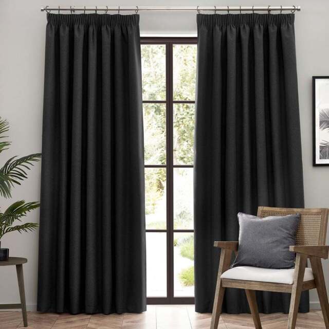 furn. Dawn Black Blackout Pencil Pleat Curtains 168 x 183cm - Size: 183 x 168 x 1cm - Wilko - image 1