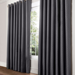 Alan Symonds Amond Charcoal Blackout Ring Top Eyelet Curtains 228 x 228cm - Size: W 228 x D 228cm - Wilko - thumbnail 1