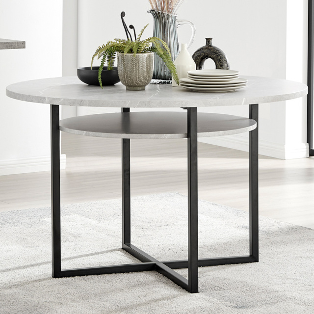 Furniturebox Ashley 4 Seater Round Dining Table Concrete and Black - Grey - Wilko - image 1