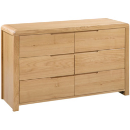 Julian Bowen Curve 6 Drawer Oak Wide Chest of Drawers - Wood - Wilko - thumbnail 3