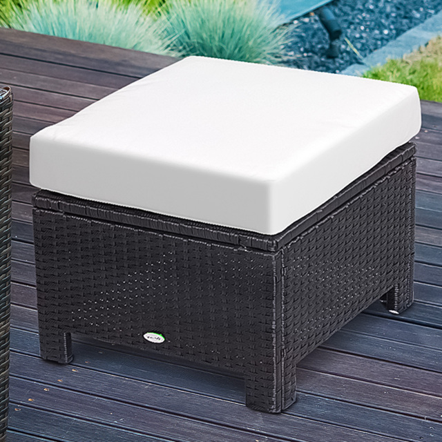 Outsunny Black PE Rattan Footstool with Padded Seat - Size: 50 x 50 x 35cm - Wilko - image 1