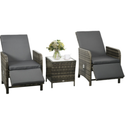 Outsunny 3 Piece Grey Rattan Bistro Set - Size: 2 Seater - Wilko - thumbnail 3