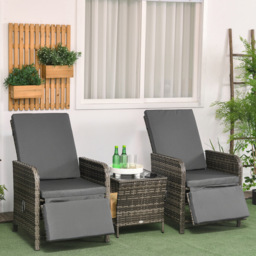 Outsunny 3 Piece Grey Rattan Bistro Set - Size: 2 Seater - Wilko - thumbnail 1