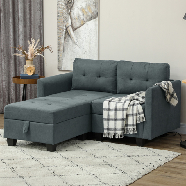 HOMCOM 2 Seater Grey Modular L Shaped Sofa with Storage - Wilko - image 1