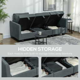 HOMCOM 2 Seater Grey Modular L Shaped Sofa with Storage - Wilko - thumbnail 6