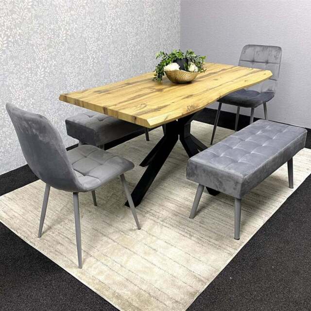Kosy Koala 6 Seater Velvet Wooden Rectangle Dining Set with Bench Grey - Multi - Wilko - image 1