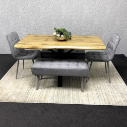 Kosy Koala 6 Seater Velvet Wooden Rectangle Dining Set with Bench Grey - Multi - Wilko - thumbnail 5