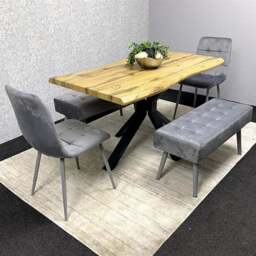 Kosy Koala 6 Seater Velvet Wooden Rectangle Dining Set with Bench Grey - Multi - Wilko