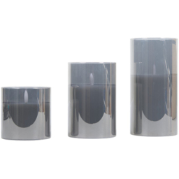 Set of 3 Smoked LED Hurricane Candles - Smoked - Wilko - thumbnail 3