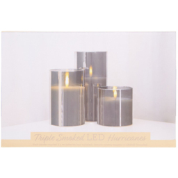 Set of 3 Smoked LED Hurricane Candles - Smoked - Wilko - thumbnail 4
