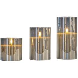 Set of 3 Smoked LED Hurricane Candles - Smoked - Wilko - thumbnail 1