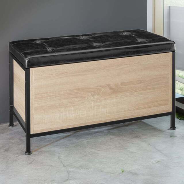 tectake Calico Light Wood Oak Sonoma Padded Storage Bench - Size: 50.5 x 41.5 x 81.5cm - Brown - Wilko - image 1