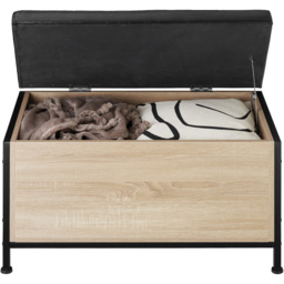 tectake Calico Light Wood Oak Sonoma Padded Storage Bench - Size: 50.5 x 41.5 x 81.5cm - Brown - Wilko - thumbnail 4