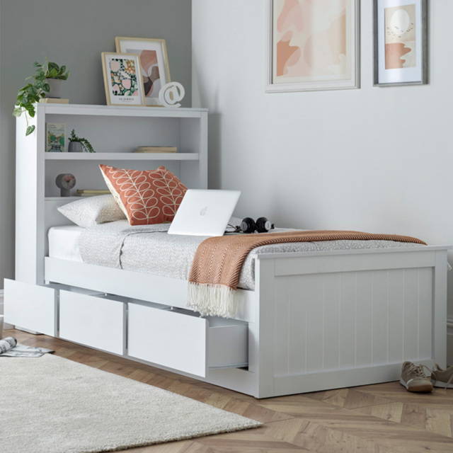 Bedmaster Enzo Single 3 Drawer White Wooden Bed with Orthopaedic Mattress - Wilko - image 1