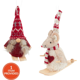 Hanging Mouse on Skis Multicolour - Santa's Chalet - Wilko - thumbnail 1