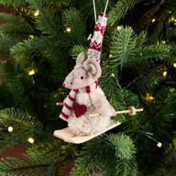 Hanging Mouse on Skis Multicolour - Santa's Chalet - Wilko - thumbnail 3